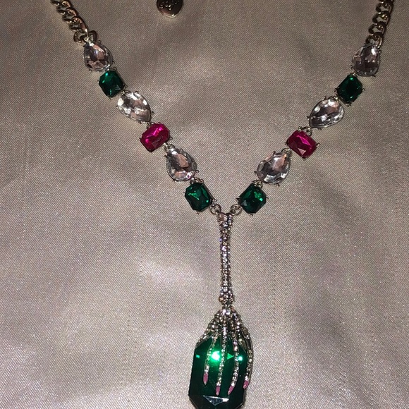 Betsey Johnson Silver Tone Skeleton Hand Y Drop Pendant Necklace Crystal NWT - Picture 14 of 16